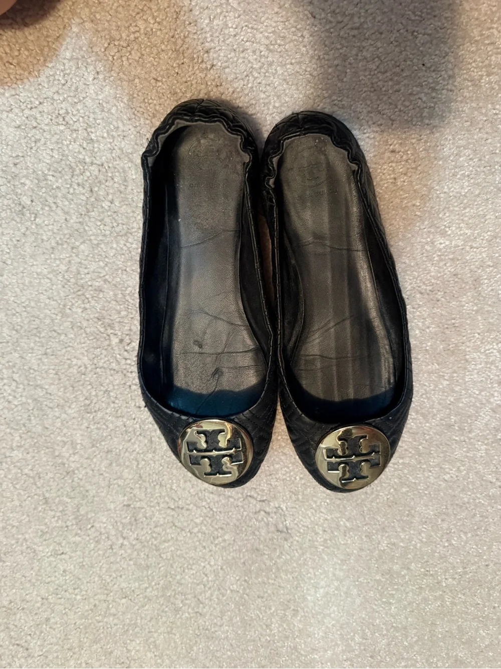 Tory Burch Black Logo-Embellished Quilted Ballet Flats